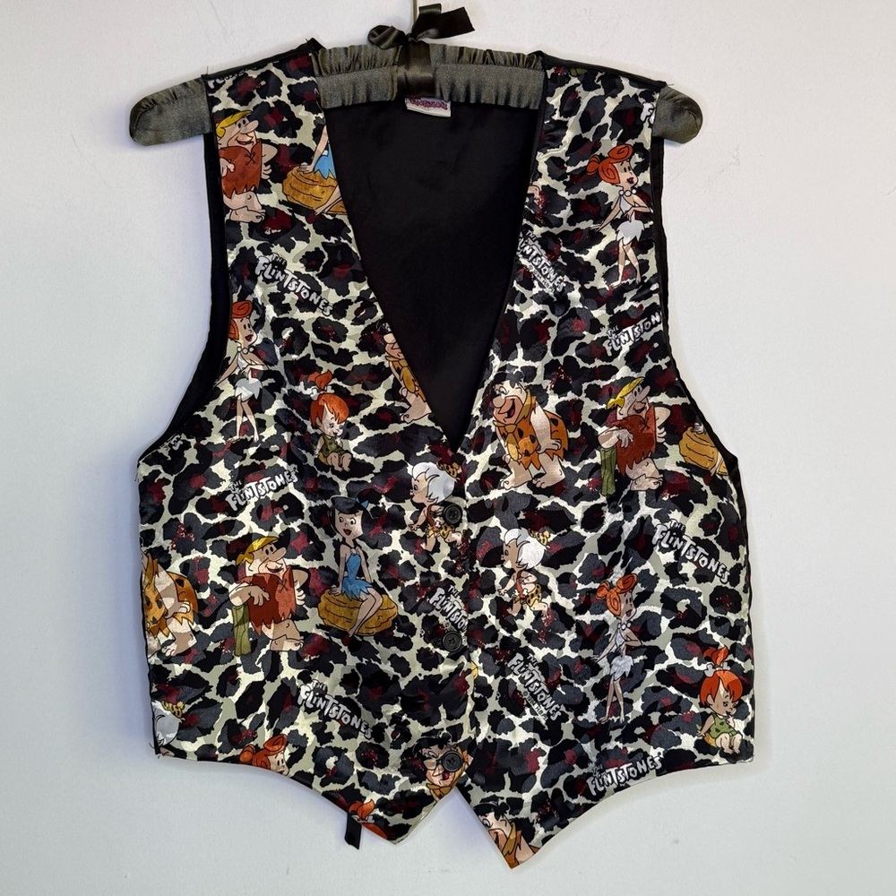1994 The Flintstones‎ Cartoon Vest Hanna-Barbera 90s Leopard Print Size M